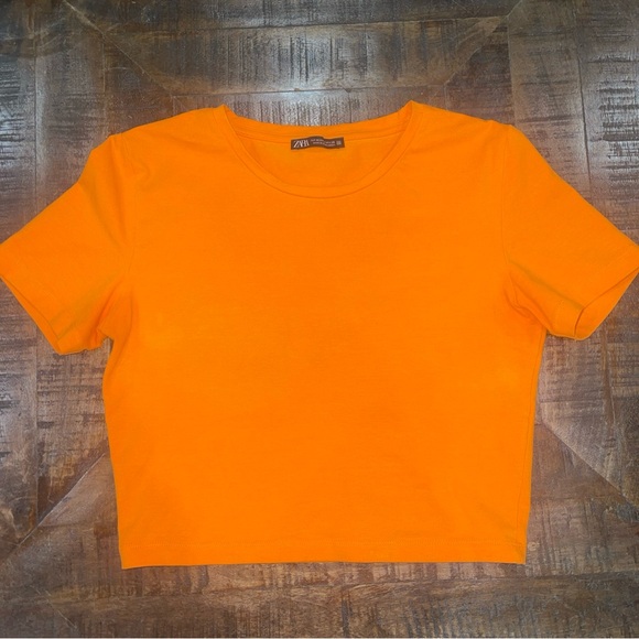 Zara Short Sleeve T- Shirt Basic Cotton Top Orange Color Size Medium - Picture 6 of 8